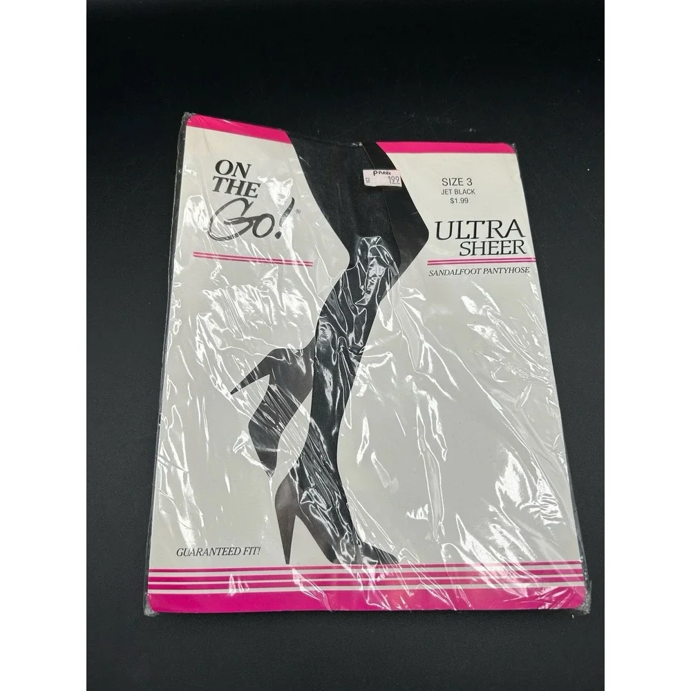 On The Go! Vintage Ultra Sheer Pantyhose Jet Black Size 3 New